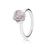 Rose silver ring with pink enamel