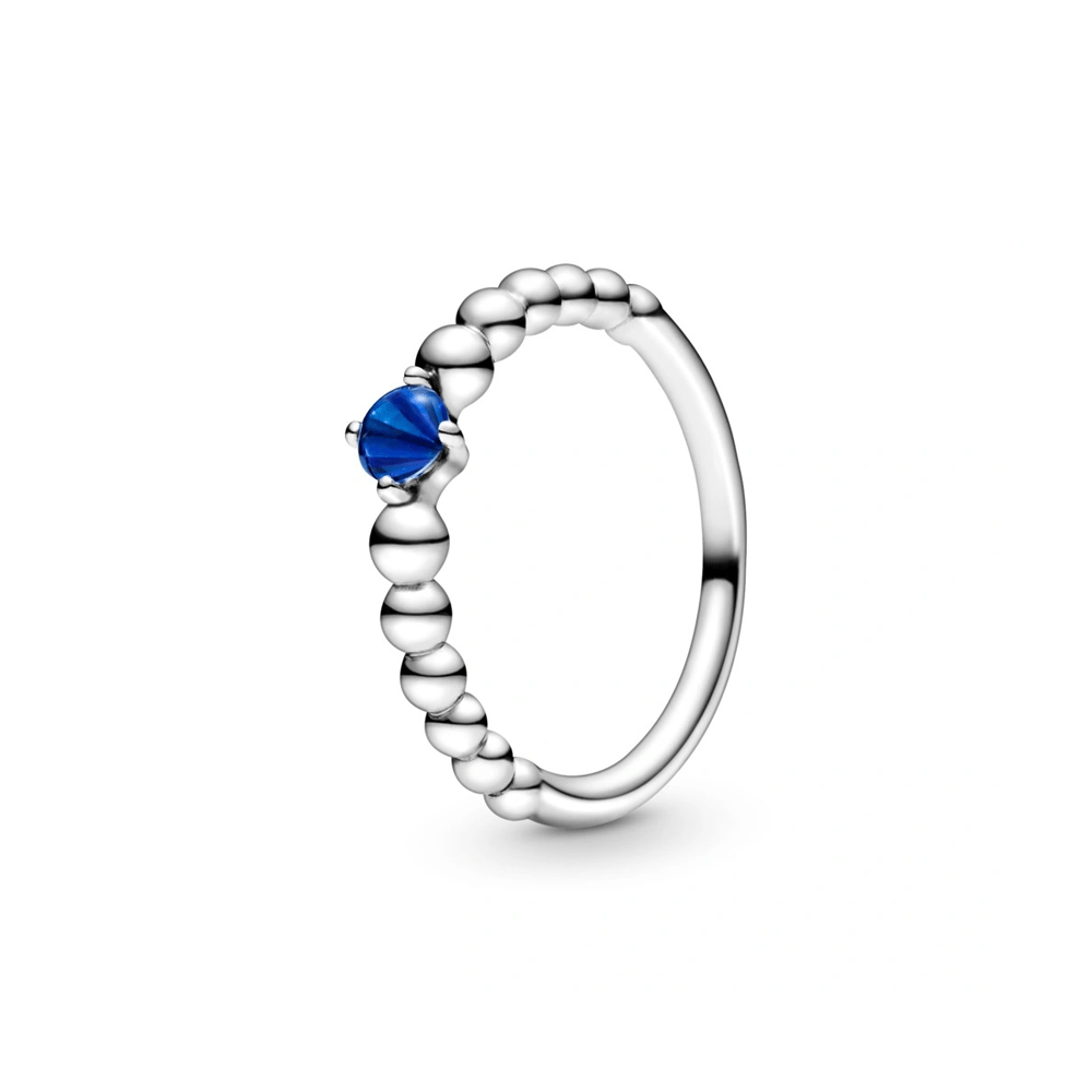 טבעת כסף מחרוזת לב כחול ים