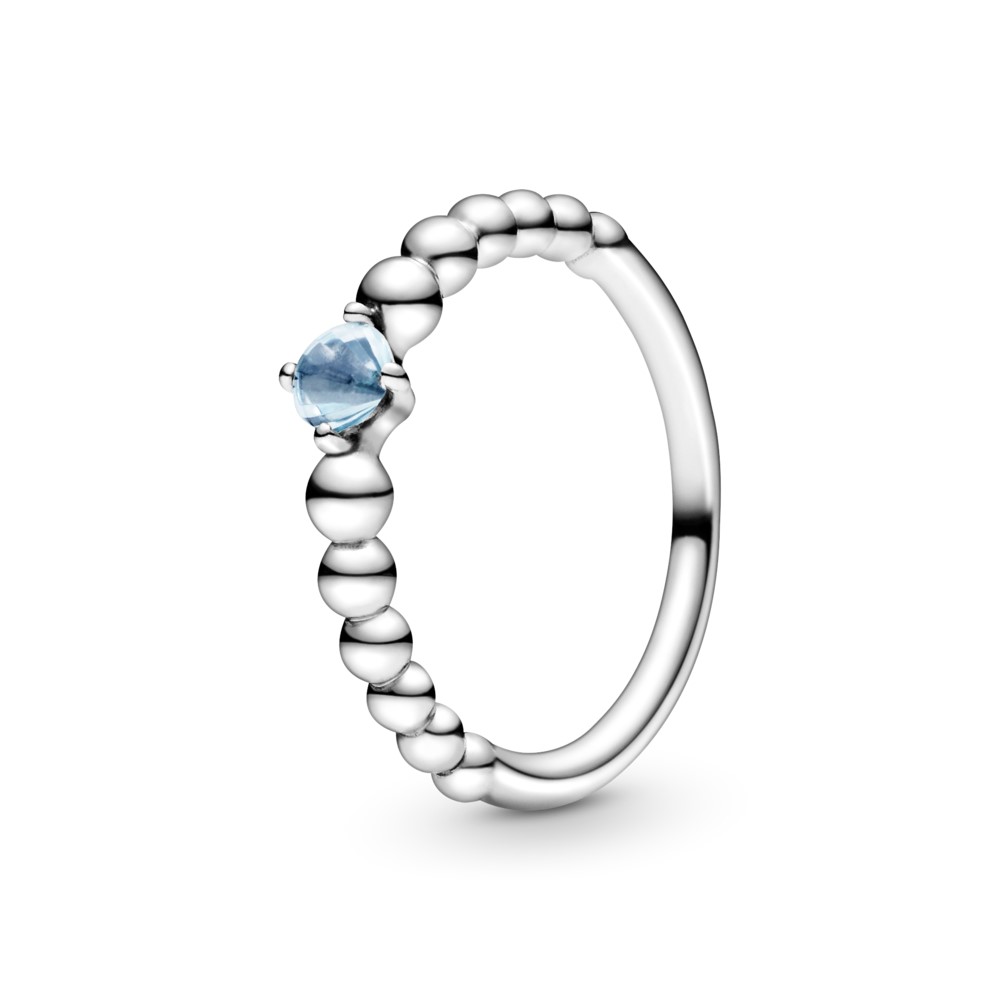 טבעת כסף מחרוזת לב כחול אקווה
