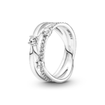 טבעת כסף שלוש רצועות מחוברות נוצצות