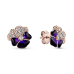 עגילי רוז פרח צמודים סגול עמוק